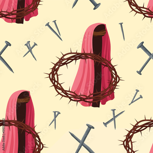 Crown of thorns with pink cloth.