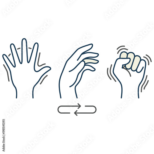 Three Hand Poses Illustrating Movement and Action.