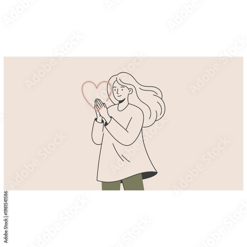 Woman holding heart with gratitude and love.