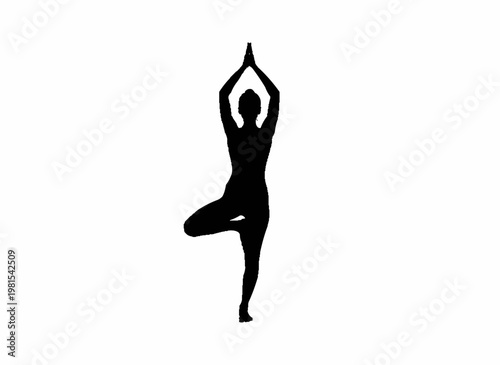 Serene Yoga Silhouette: A tranquil silhouette of a person practices the tree pose, harmonizing mind and body in a moment of zen and balance.