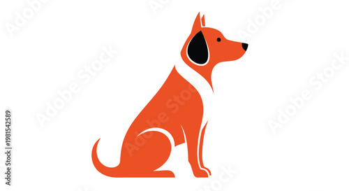 This charming minimalist vector graphic illustration depicts a stylized orange dog sitting serenely in profile on a clean white background, showcasing modern pet design and animal companionship perfec
