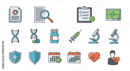 Medical Icons Set: Health, Science, Research, and Healthcare Symbols