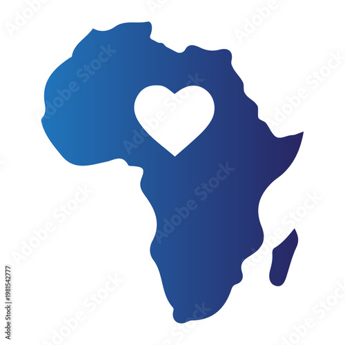 Africa Map with Heart Silhouette for Love, Support, and Aid Charities