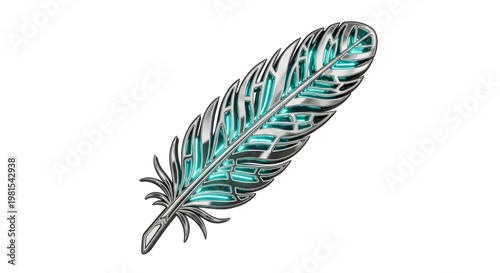 Neon Blue and Silver Feather Illustration with Futuristic Style