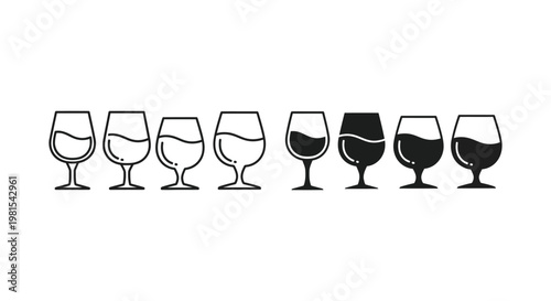 Tableau sur toile Professional collection of wine and brandy glass icons featuring both outline an