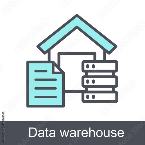 Data Warehouse Blue Vector Icon On White Background
