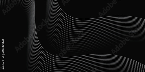 The black background features thin, curved lines in gold and white that run horizontally, giving the image a luxurious and slightly moving look.