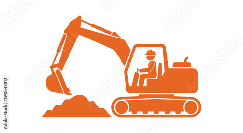 Orange excavator digging earth.