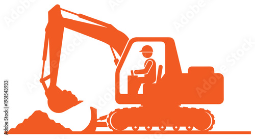 Orange excavator with operator.