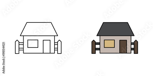 Minimalist home icon with wooden fence in line and flat design