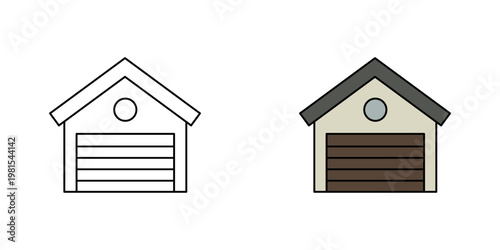 Simple garage icon design with outline and filled version