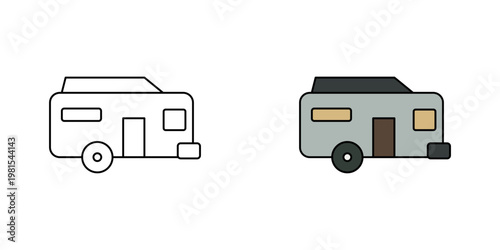 Minimal caravan illustration in line and colored style