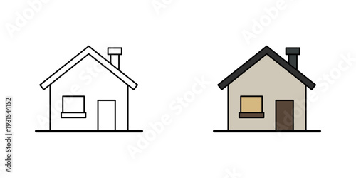 Clean residential house icon design with door and window layout
