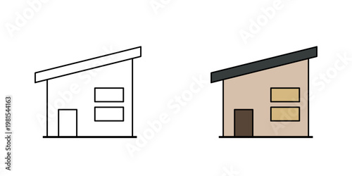 Modern house icon with slanted roof in outline and flat style