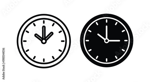Two analog clocks displaying different times in a stark black silhouette