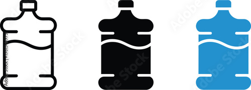 Water gallon bottle icon set with liquid level line for office cooler and beverage delivery services