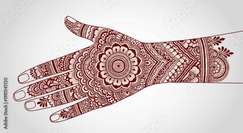 Intricate mehndi design on a woman's hand with alevidhanu patterns