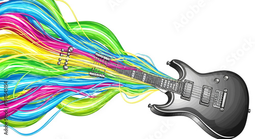 Electric guitar produces colorful vibrant flowing chord lines music performance