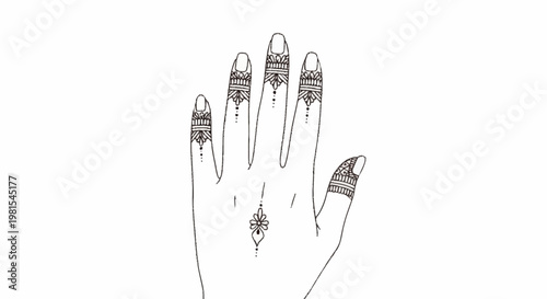 Hand with alevidhanu styled nails and jewelry on fingers and wrist