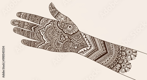 A beautifully decorated hand with intricate designs and patterns on display