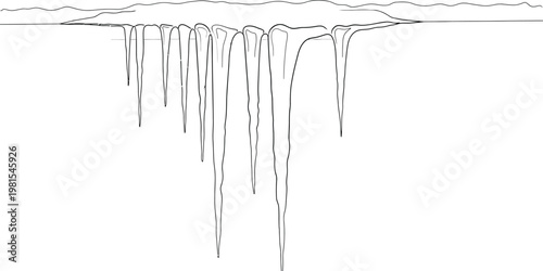 Illustration of icicles hanging from a melting ice surface with visible layers