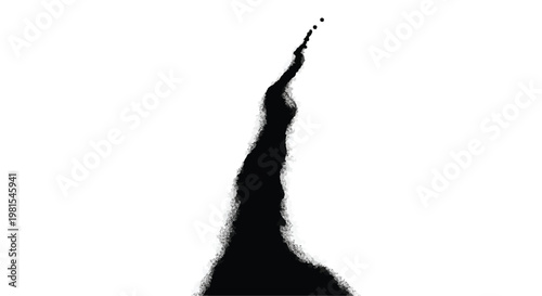 Smoke plume rises in a vertical trail against a clean white background to represent industrial pollution.