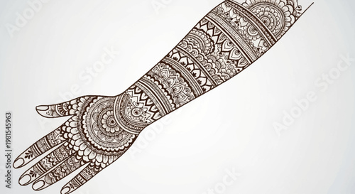 Intricate henna designs adorn alevidhanu's hand and arm