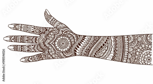 Alefidhanu henna designs adorn the back of a woman's outstretched hand