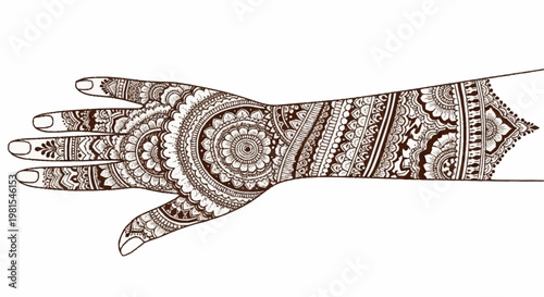 Intricate mehndi design on a woman's hand and forearm for a traditional Indian wedding ceremony with beautiful patterns alevidhanu