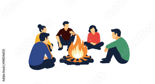 People sitting around campfire 1.