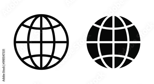 Minimalist black globe icons representing the world and global connectivity for web design and international business interfaces