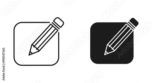 Minimalist edit and compose icons featuring a pencil and square document in outline and solid black styles for professional user interface and web design applications.