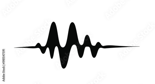 Audio waveform shows a visual representation of sound frequencies in a minimalist black and white graphic design style.