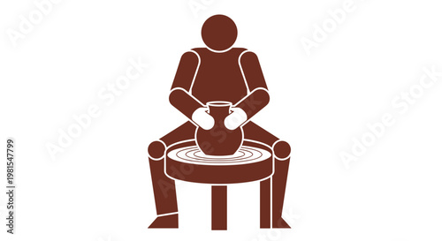 Person sitting at pottery wheel.