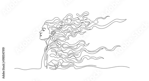 Continuous Line Art Person Dissolving into Smoke Burnout Mental Exhaustion Minimalist Concept Illustration