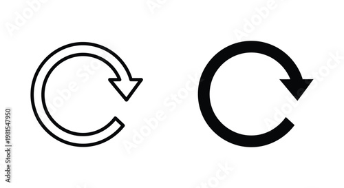 Minimalist black refresh and reload circular arrow icons in outline and solid styles for web and app user interface design