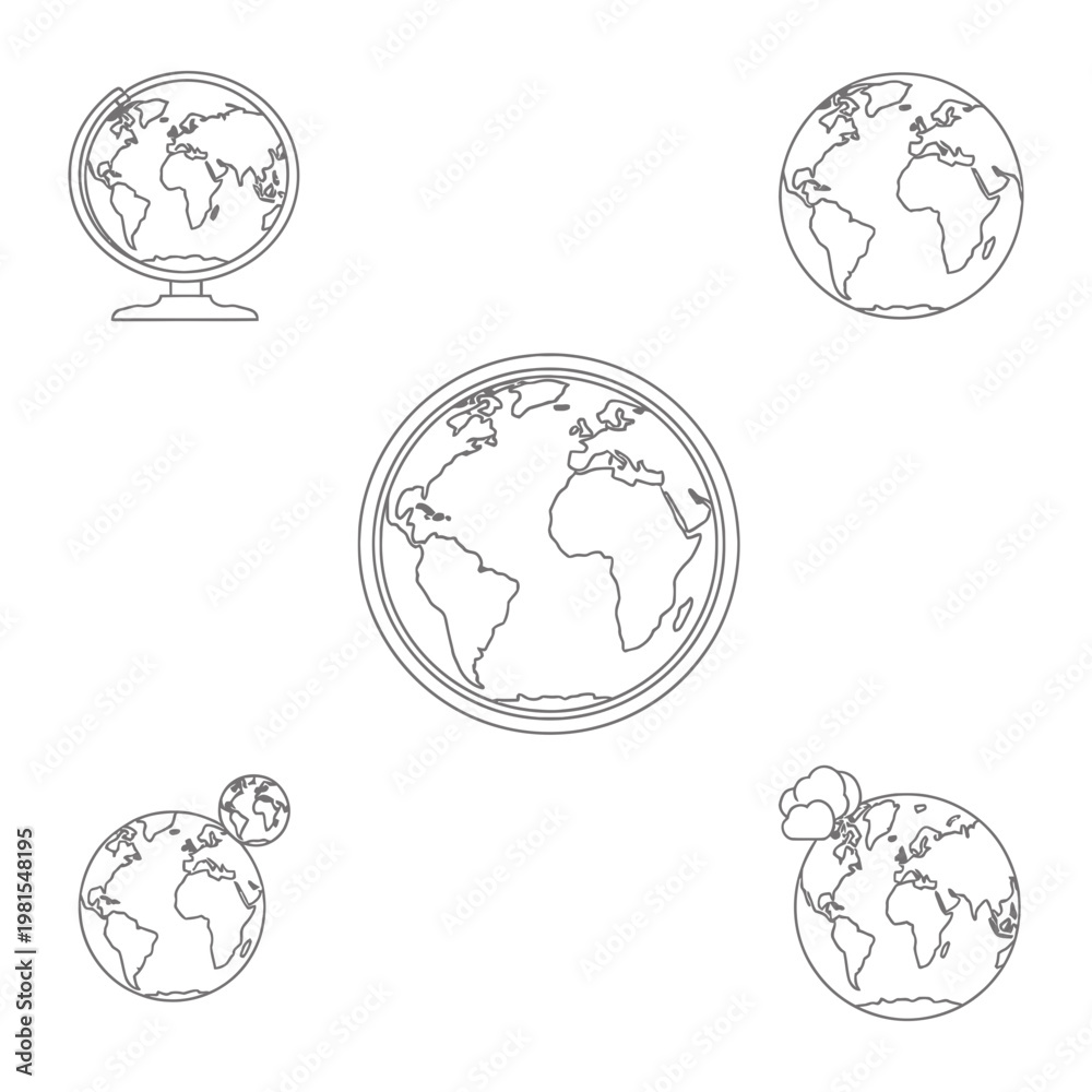 Obraz premium Planet earth globe icons outline with continent
