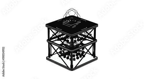Structural frame with internal mechanical components illustrates industrial engineering and architectural design principles.
