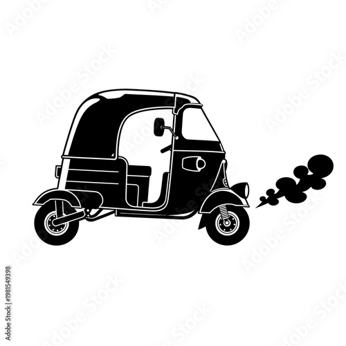 Classic Auto Rickshaw Emitting Exhaust Fumes.