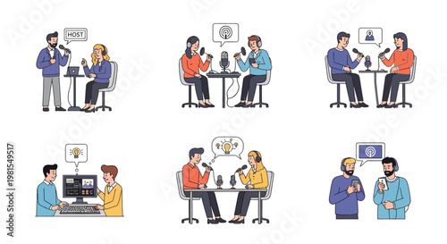 Podcast Recording Sessions: Diverse People Interviewing and Creating Content