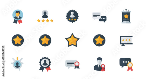 Customer Feedback Icons: Stars, Badges, Reviews, Ratings, Awards
