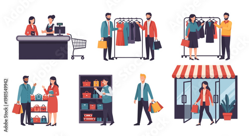 People shopping in a modern clothing store, retail, fashion, consumerism