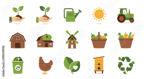 Farming and Agriculture Icons: Growth, Harvest, Sustainability, and Rural Life