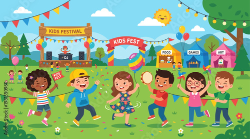 Children celebrate Lag BaOmer festival with joyful outdoor activities and friends.