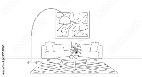 Foto Elegant Living Room Interior Sketch with Modern Furniture and Decor