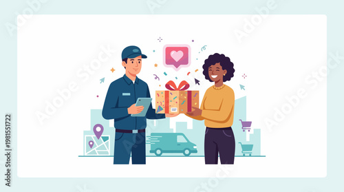 ​E-commerce Delivery and Customer Satisfaction Concept Vector