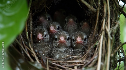 huddled. Newly hatched chicks huddled together in nest, soft downy feathers, intimate scene. wildlife magazines, conservation campaigns, designed for eco-tourism storytelling, supports conservation.