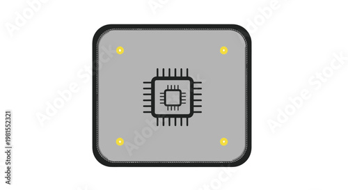 Modern Microchip Icon - Computer Processor Symbol on Gray Background