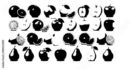 Realistic fresh fruit vector set with citrus apple and pear whole and sliced 3D style isolated on white
Keywords: