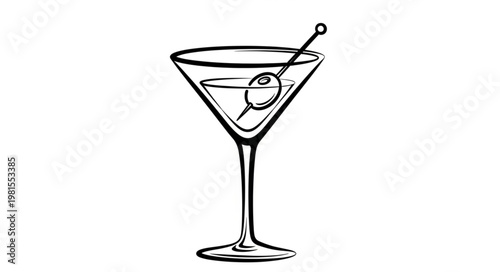 Elegant Martini Cocktail Illustration with Olive Garnish in a Classic Glass.